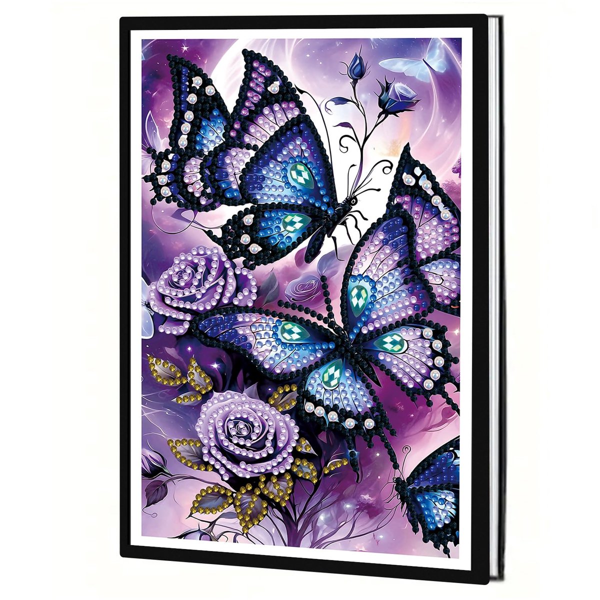 5D Diamond Painting, 14,5 x 21 cm, diamant, notitieboek, blanco, A5, kristallen kunst, notitieboeken, dagboek, reisdagboek, inspiratie, werkplannen, cadeau, paarse vlinder