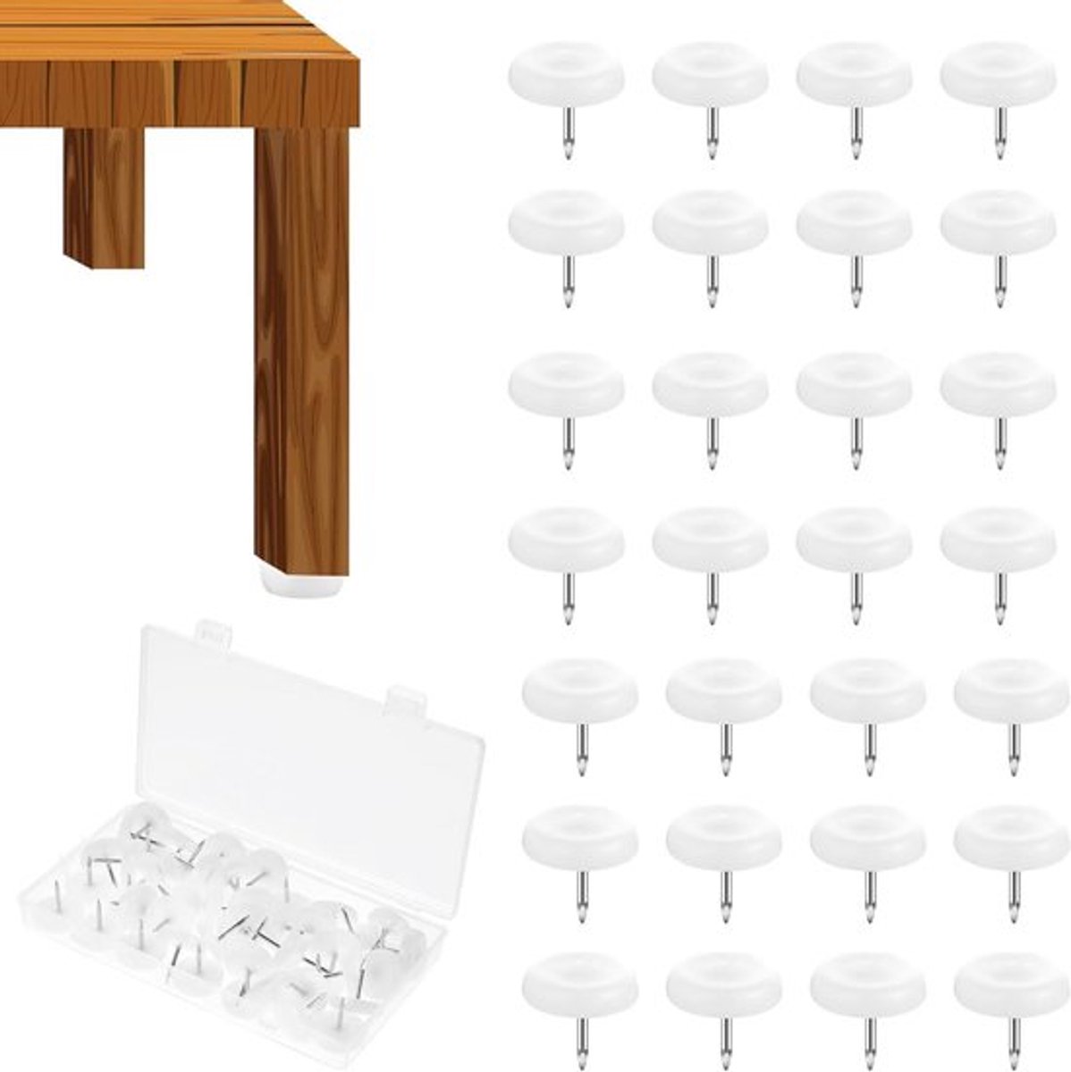 50 stuks meubelglijders voor tafels en stoelen - Vloerbescherming met nagelmeubels - Witte