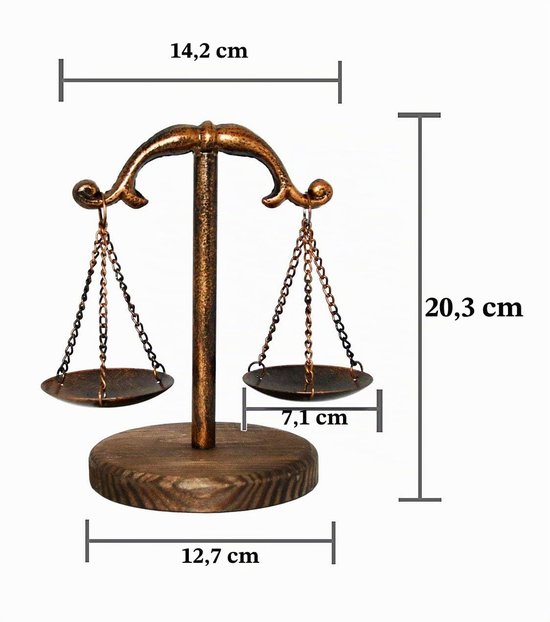 Vintage stijl metalen justitie weegschalen sieraden display, Weegschaal lade cosmetische organisator, sieraden opslag, unieke middenstuk standaard met houten basis ¨C brons van vintage — afbeelding 4