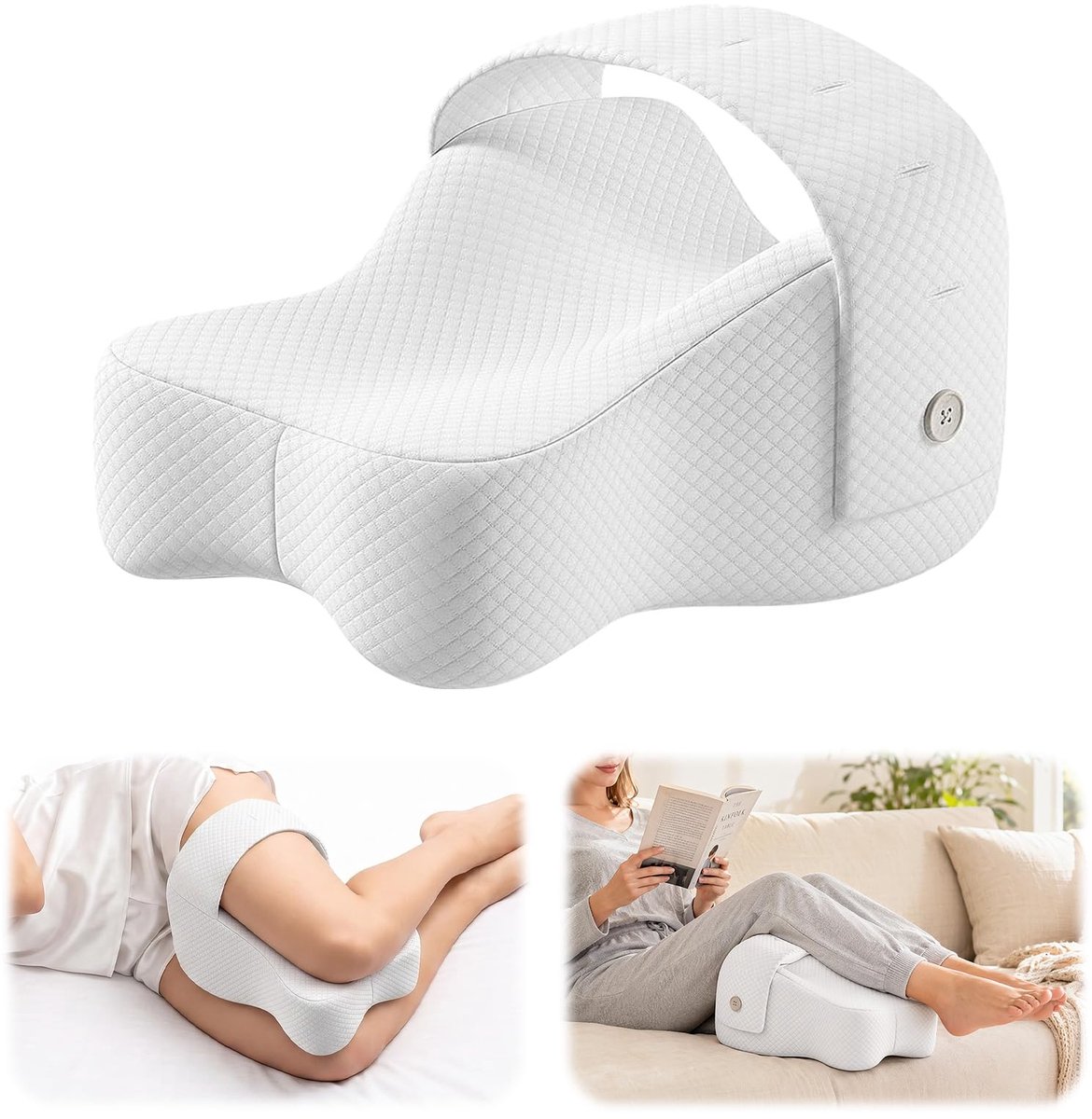Kniekussen voor zijslapers, traagschuim, zijslaapkussen, orthopedisch beenkussen, kniekussen om te slapen, ergonomisch steunkussen, ademende overtrek (wit)