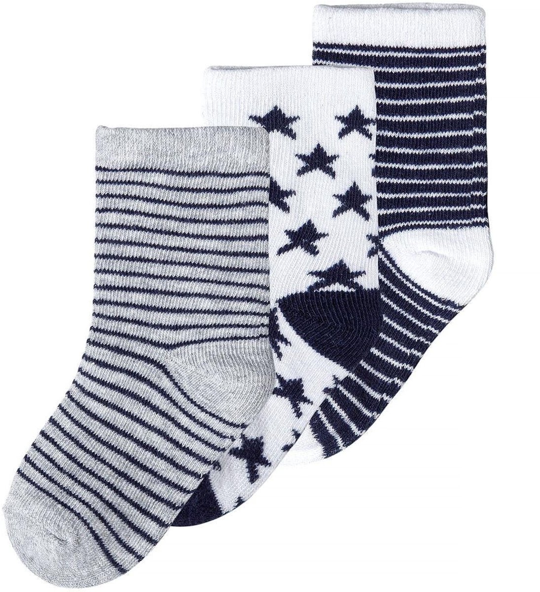 Minoti sokken jongens 3-pack sterren strepen - katoen - blauw