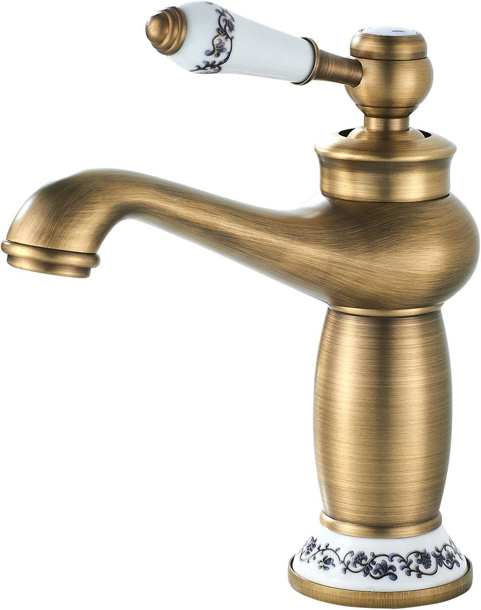 Kraan Retro Brons, wastafelmengkraan voor bad wastafel armatuur eengreepsmengkraan wastafel (Antiek Messing)