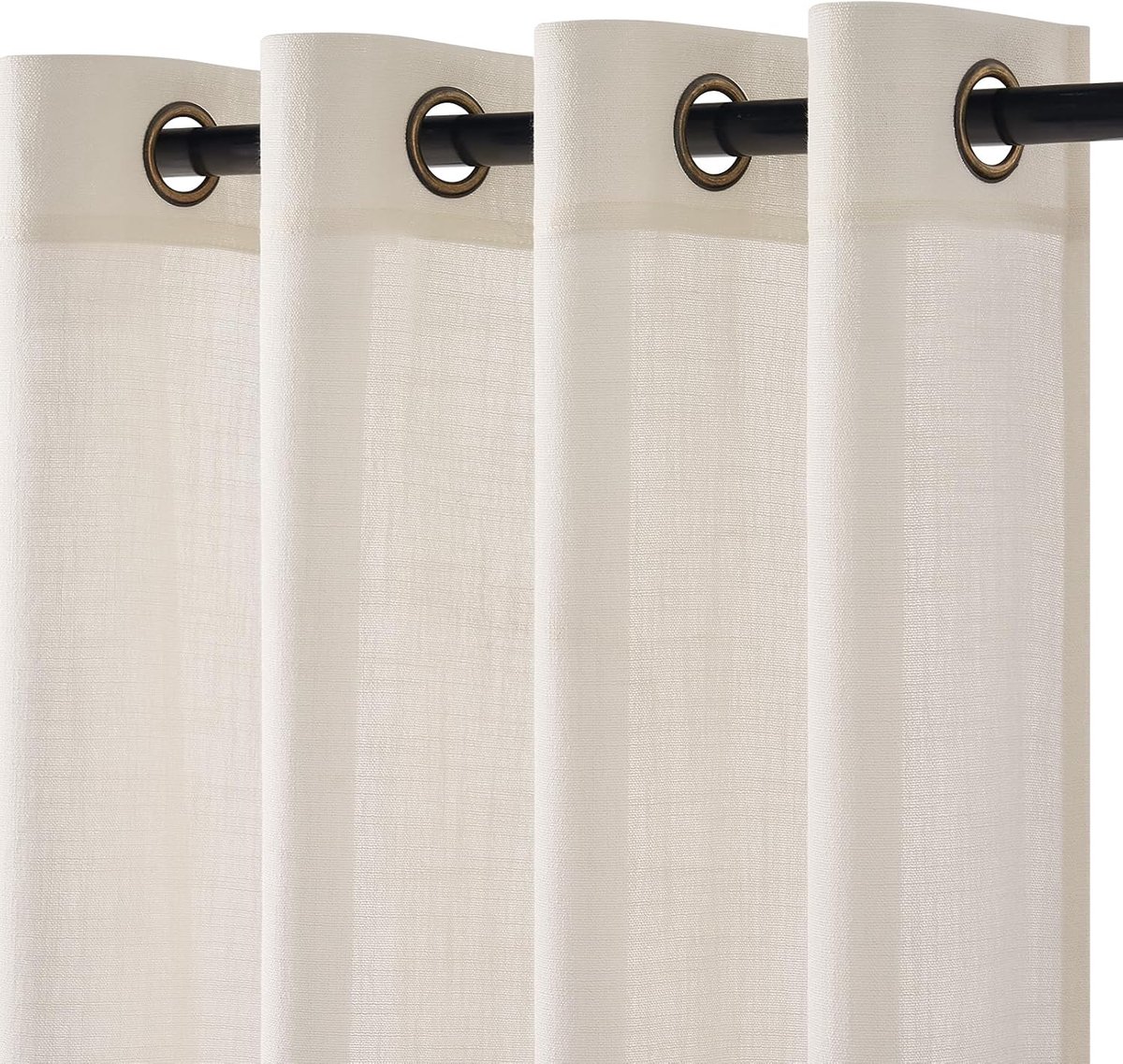 Extra lange gordijnen, wit, gordijnen met ringen, linnen, 140 x 260 cm (b x h), semi-transparant, linnenlook, modern, voor slaapkamer, woonkamer, kinderkamer, set van 2