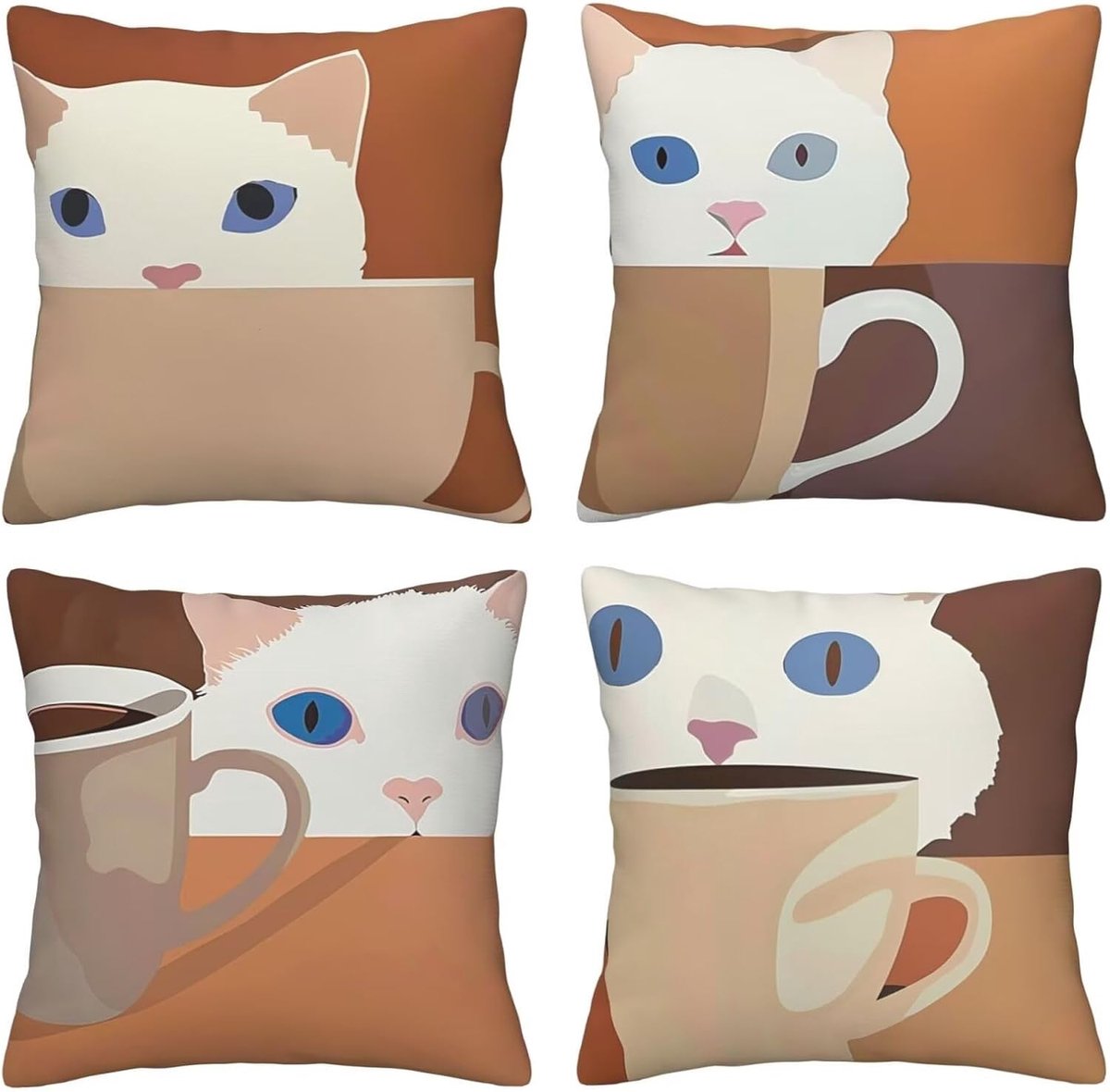 Kussenslopen van 65 x 65 cm, set van 4 stuks, moderne kunst, zachte fluwelen kussenslopen met onzichtbare rits, voor slaapbank, thuis, terras, decoratie, kopje kat, set van 4 kussenslopen, 26 x 26