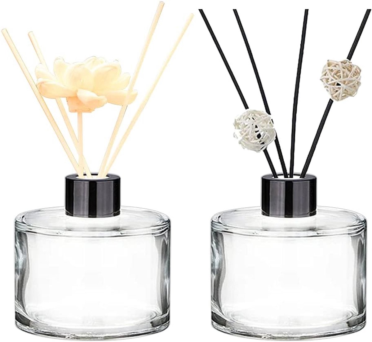 2PCS 50 ml/1.7oz Lege glazen essentiële oliën diffuserflessen met zwarte doppen helder geur riet diffuser accessoires doe-het-zelf vervanging geurcontainer (met uitzondering van gediffuseerde riet)