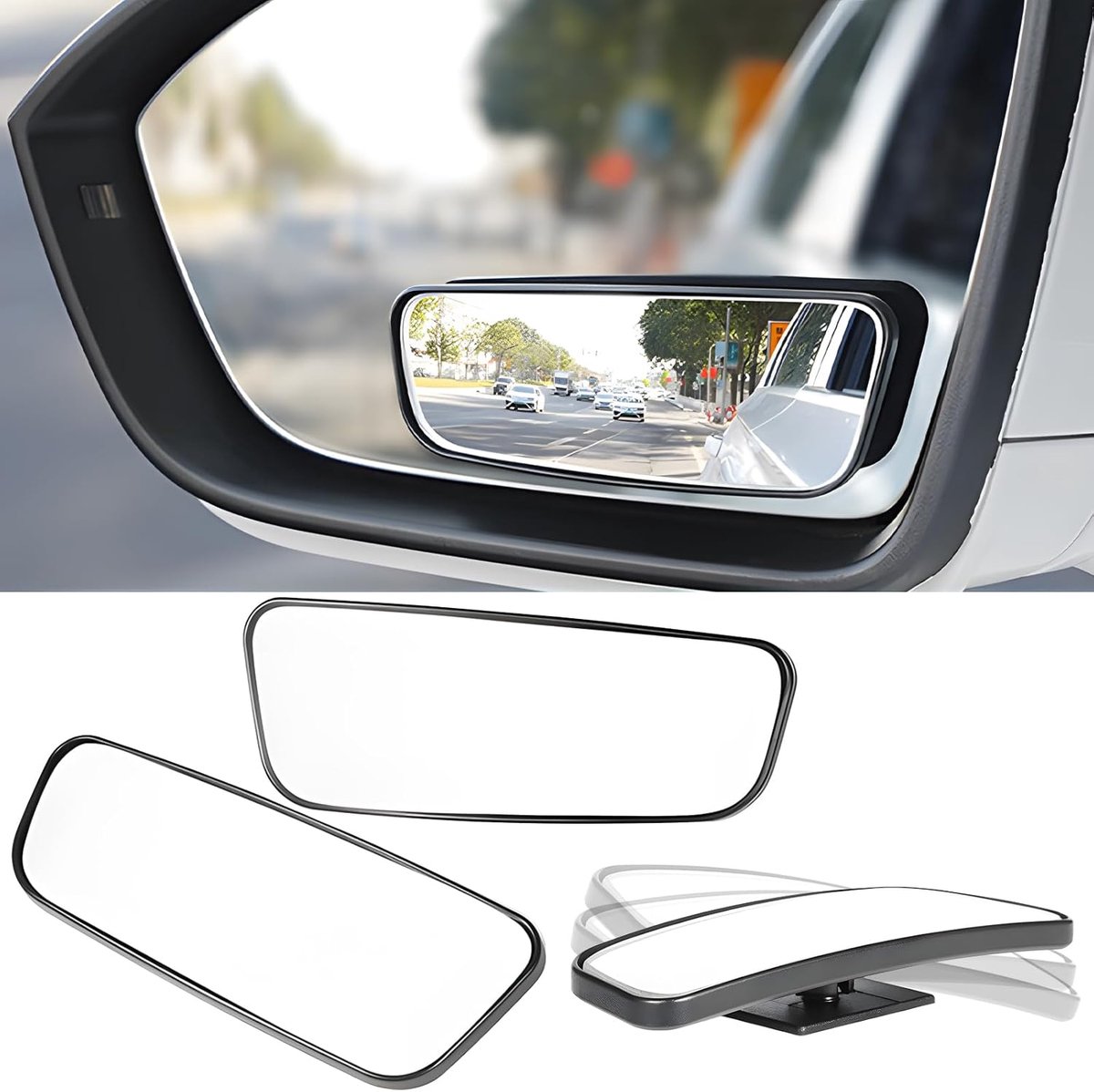 2 stuks spiegels voor auto, convexe spiegel, frameloos, HD-glas, draaibaar en 360 graden verstelbaar, voor auto, vrachtwagen, SUV, bestelwagen en camper, 2 stuks