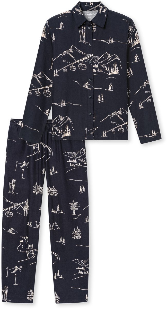 Schiesser dames Family lang pyjama van flanel - veelkleurig - multicolour dessin Multicolor