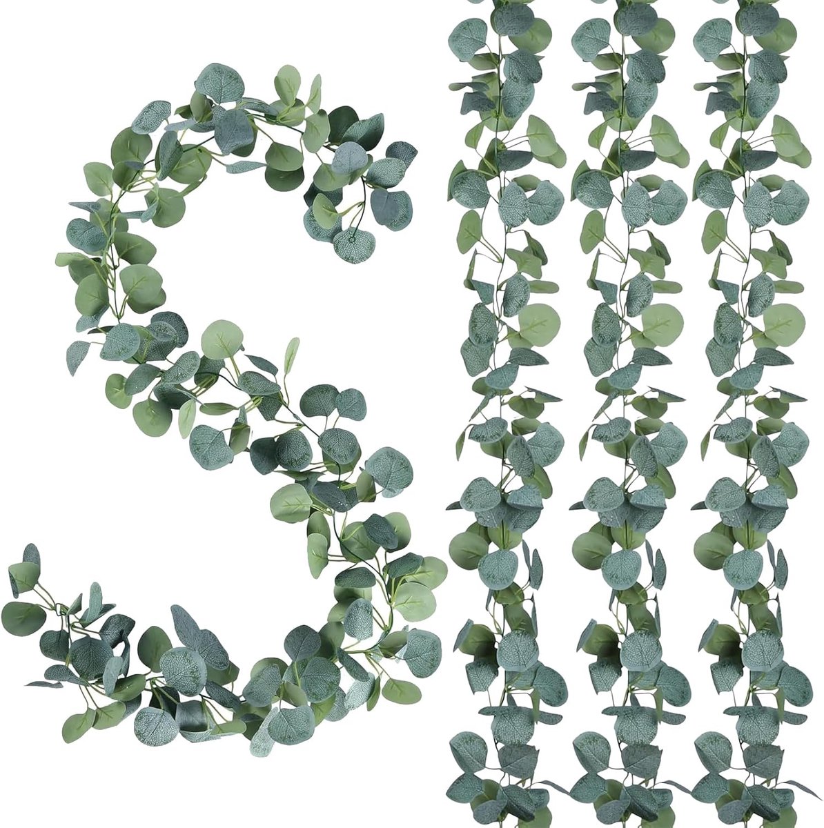 4 stuks eucalyptus-slingers, 180 m, kunstmatige ranken, eucalyptus-decoratie, om op te hangen aan bruiloftstafel, tuin, woondecoratie