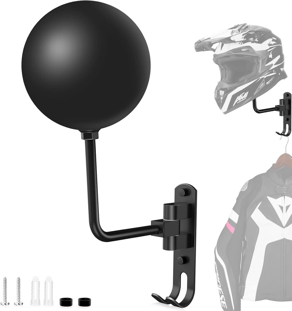 Motorfietshelmhouder voor Wandmontage - 180° Draaibaar met Dubbele Haak voor Decoratieve Weergave van Fietskappen en Helmaccessoires