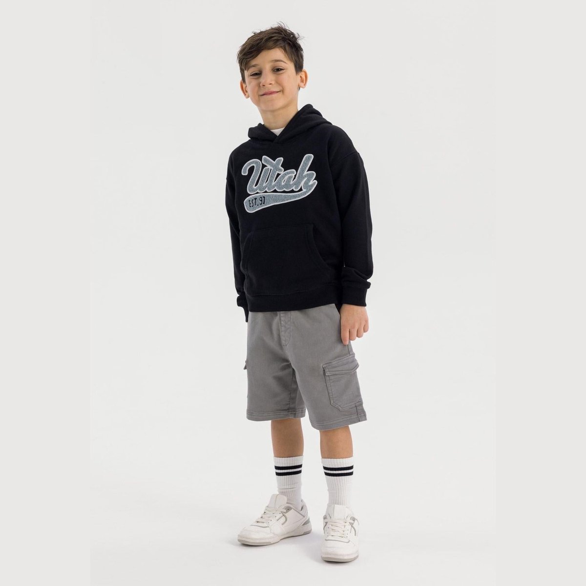 Minoti hoodie jongens met capuchon - katoen - zwart