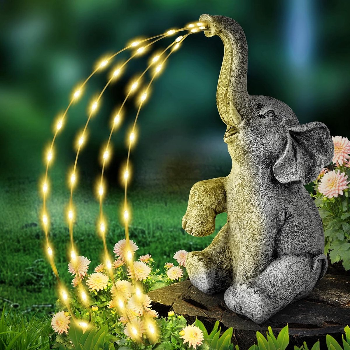 flintronic Olifantenornamenten met zonne-lantaarns, 24 cm-zonne-buitentuinbeelden lichten, waterdichte dierenbeeldjes op zonne-energie vervaardigde kunstdecoratie, voor tuindecoratie