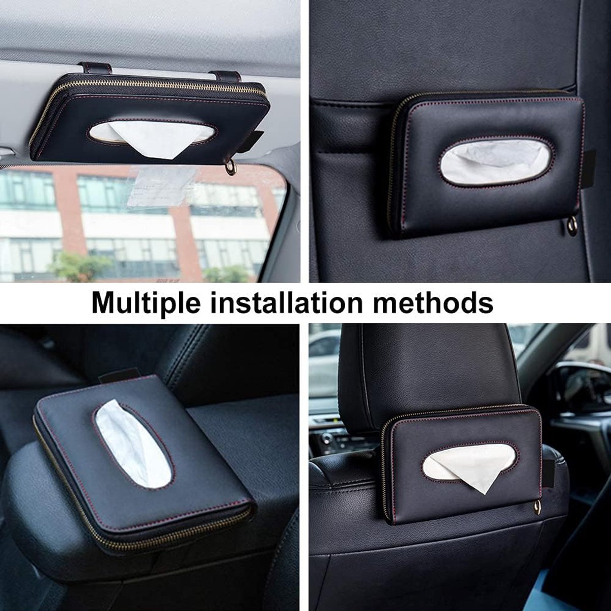 Tissue Houder Auto Tissue Doos Zakdoekhouder PU Lederen Zonneklep Servethouder Zakdoekhouder