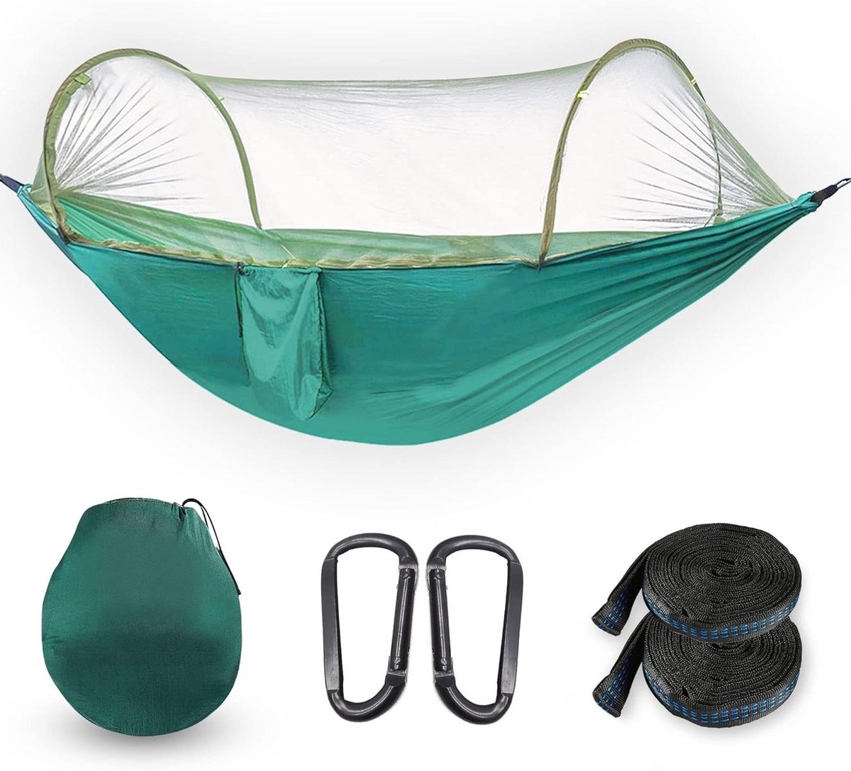 Hangmat met Klamboe - Kampeerhangmat Reishangmat - Outdoor Ontspanning - Ingebouwd Insectennet - Voor 2 Personen - Groen