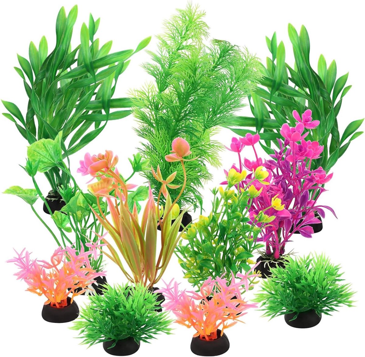 Aquarium Planten Decoratie - Kunstplanten Aquarium - Aquarium Aankleden - Visvriendelijk Plastic - 11 Stuks - Diverse Kleuren