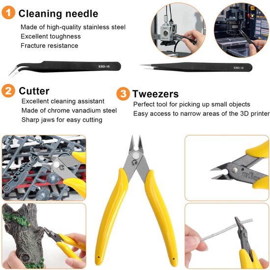 23 stuks reinigings- en verwijderingsgereedschap, 3D-printersproeier-reinigingsgereedschap, printeraccessoireset, 3D-printergereedschapsset, bevat spatel, pincet, draadborstel, diamantvijlen — afbeelding 2