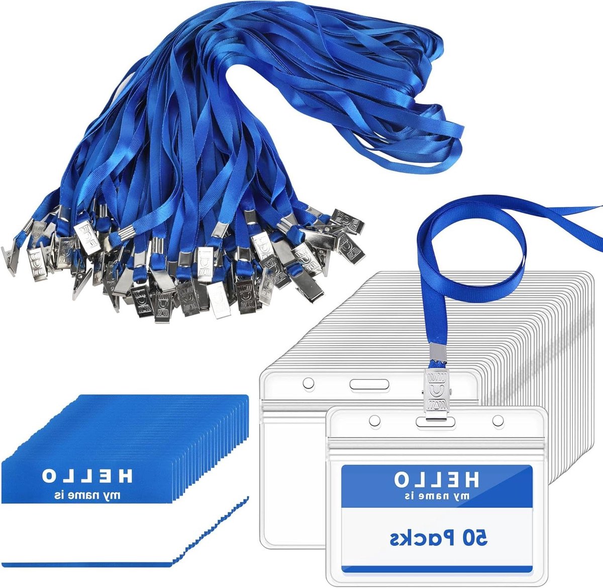 ID Kaarthouders - Badgehouders Transparant - Identificatie Tonen - Waterdicht en Scheurbestendig - 10 x 5 cm - Blauw