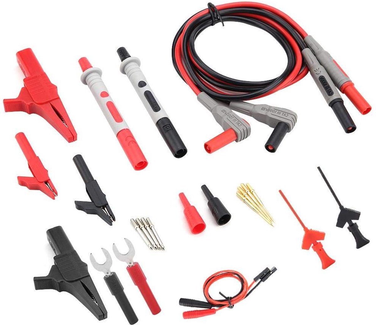 Meetkabelkit Multimeter - Testkabelset Krokodillenklemmen - Elektronica Testen - Verwisselbare Punten - 4 mm x 1 m - Rood/Zwart