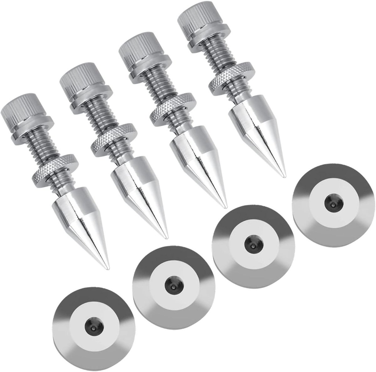 Luidspreker Spikes - Isolatie Voetjes - Geluid Verbeteren - Verstelbare Hoogte - 11 x 60mm - Zilver