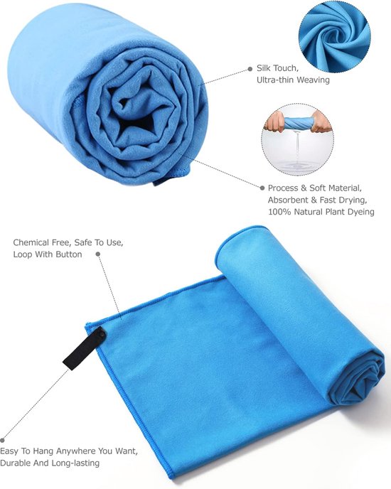 Microvezel Sporthandoeken - Fitness Handdoek Strandlaken - Reizen en Sport - Sneldrogend en Absorberend - 100x200 cm - Blauw — afbeelding 5