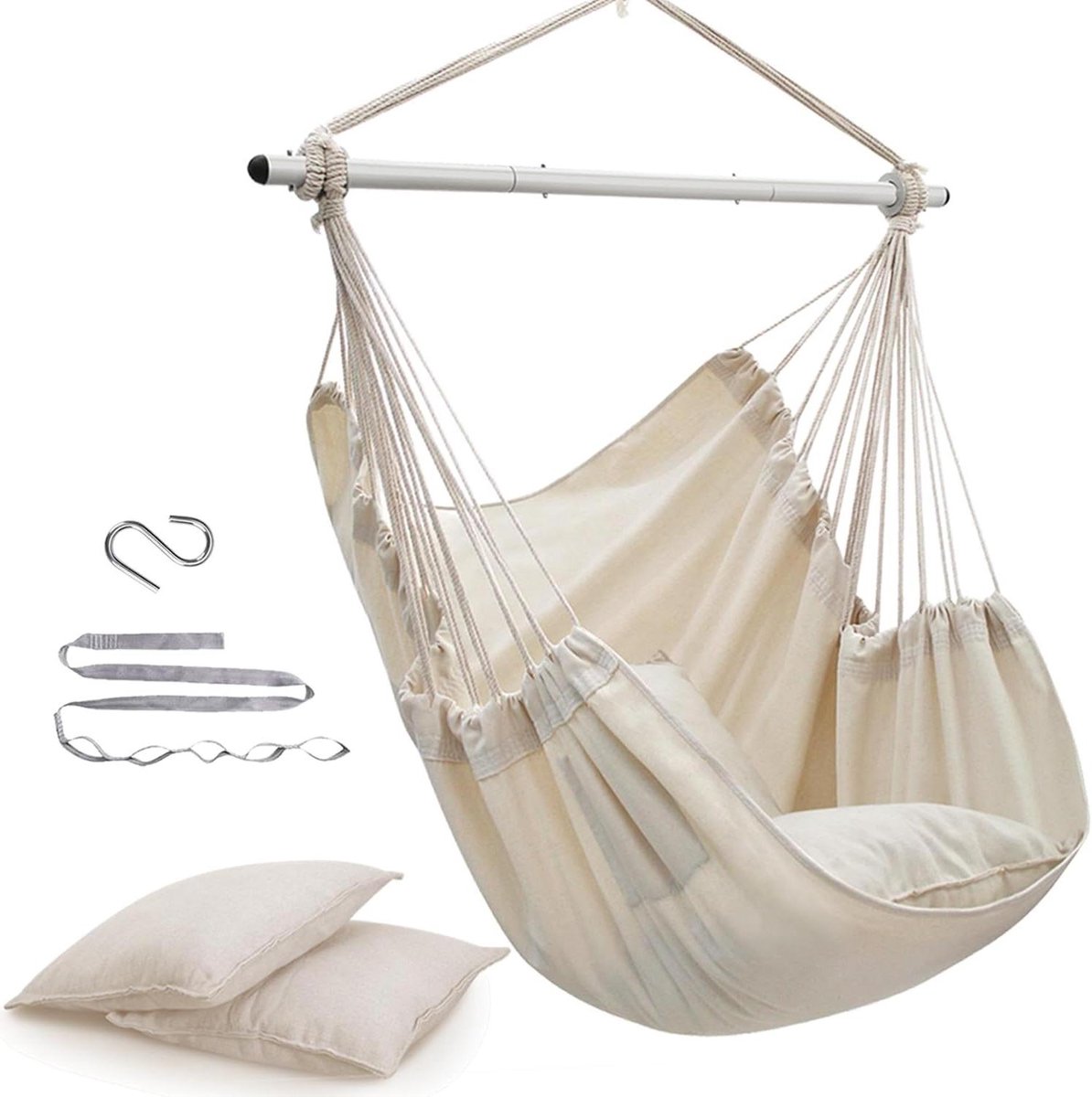 Hangmat Stoel - Schommelstoel Buiten - Ontspannen Zitten - Extra Sterk Staal - 226kg Max - Beige