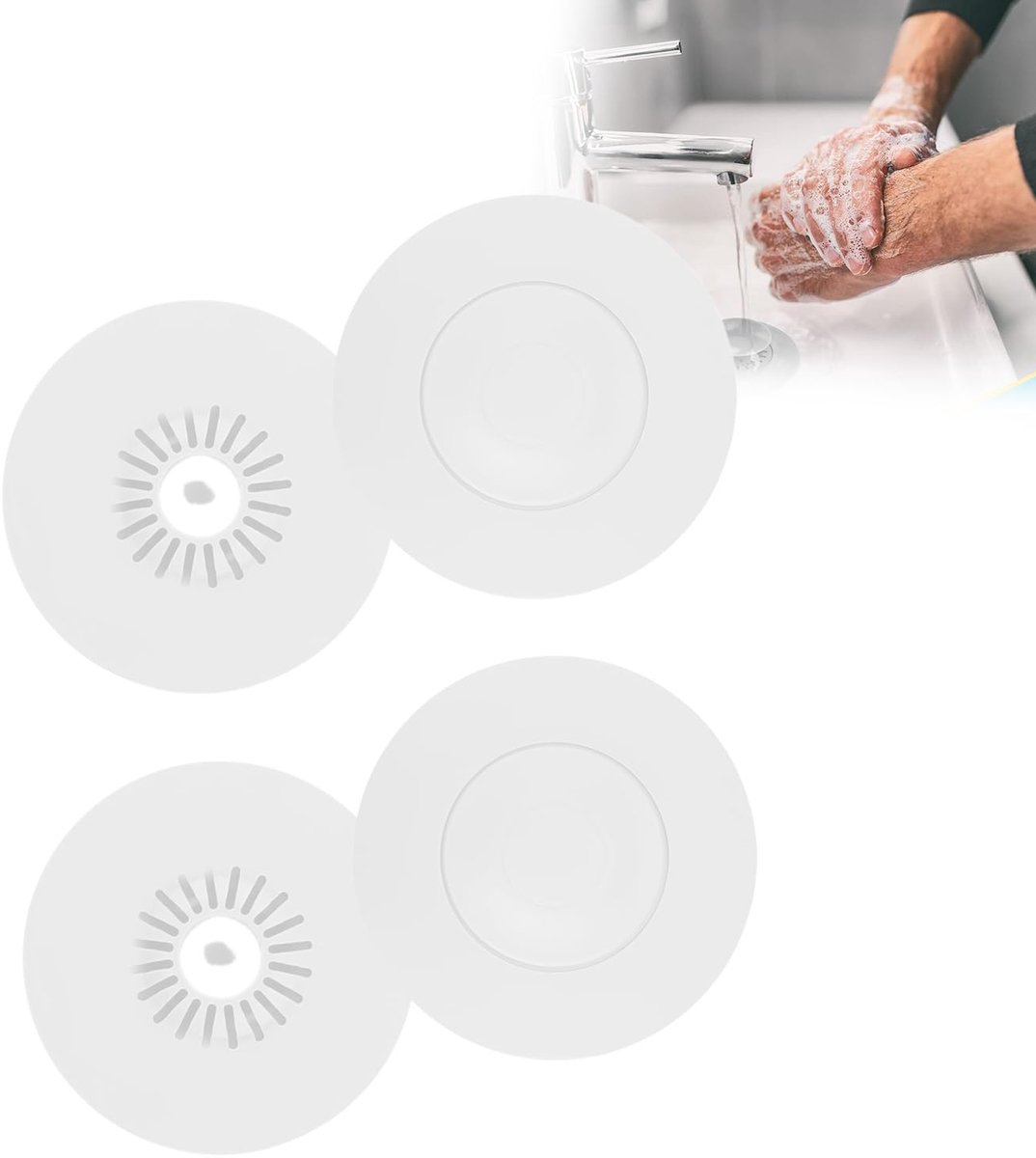 2 stuks universele siliconen afvoerstoppen met drukfunctie en haarzeef, waterdichte badkuip-/wastafelstop (grijs), antislip afvoerstop voor keuken, badkamer en douche (wit)