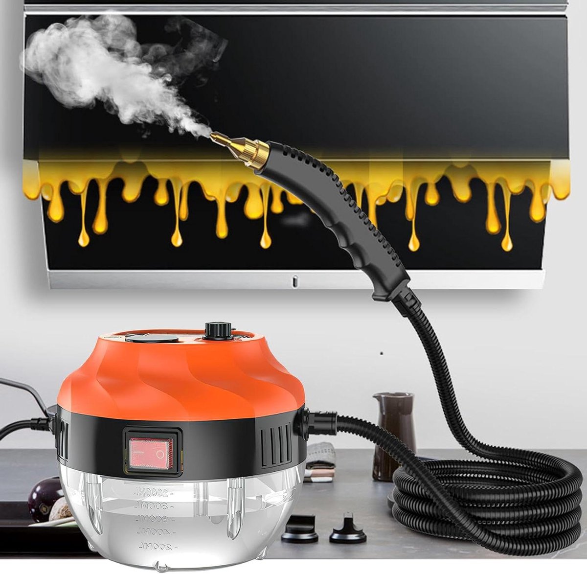 Draagbare Stoomreiniger - Hogedruk Reiniger - Grondig Schoonmaken - Snel 221°F Stoom - 1.35L Tank - Oranje