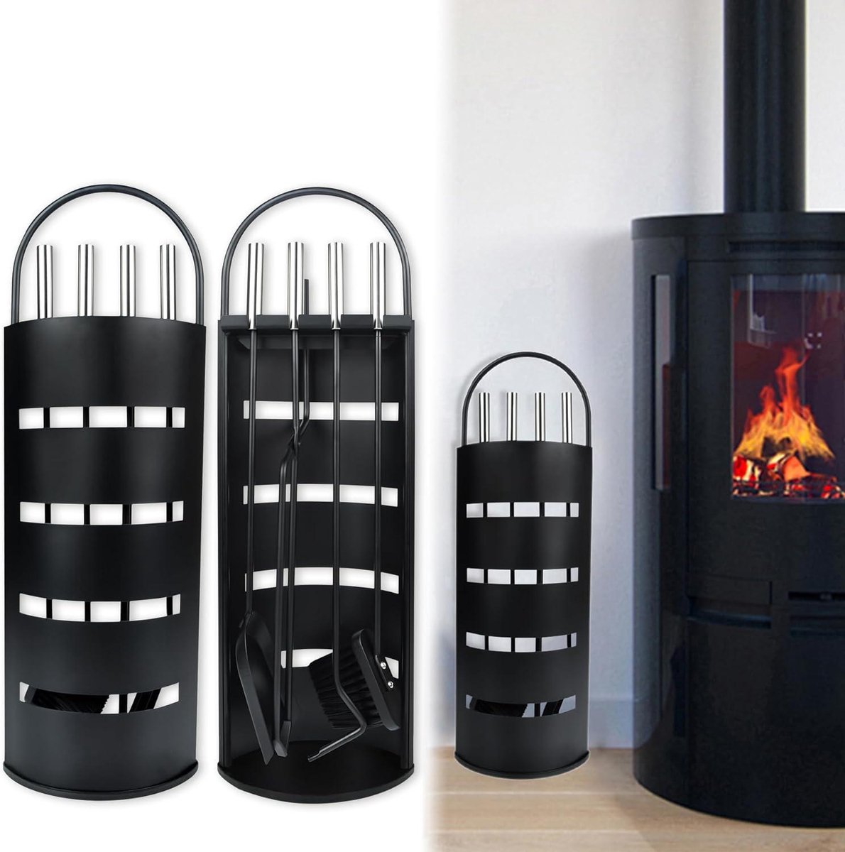 Haard Gereedschap Set - Vuurplaats Accessoires - Haard Onderhoud - Roestvrij Staal - 67 cm Hoog - Zwart