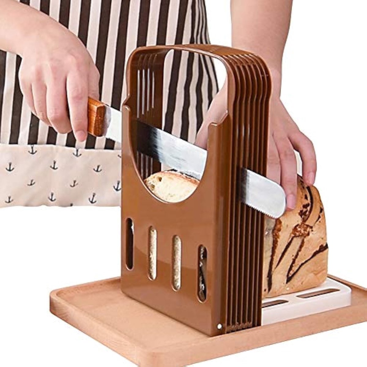 Broodsnijder - Opvouwbare Toastsnijder - 4 Dikte-instellingen - Broodsnijder hulpmiddel - Broodplank - Broodsnijplank met opvangbak - Voor zelfgebakken brood, bagels, broden en sandwiches - Bruin