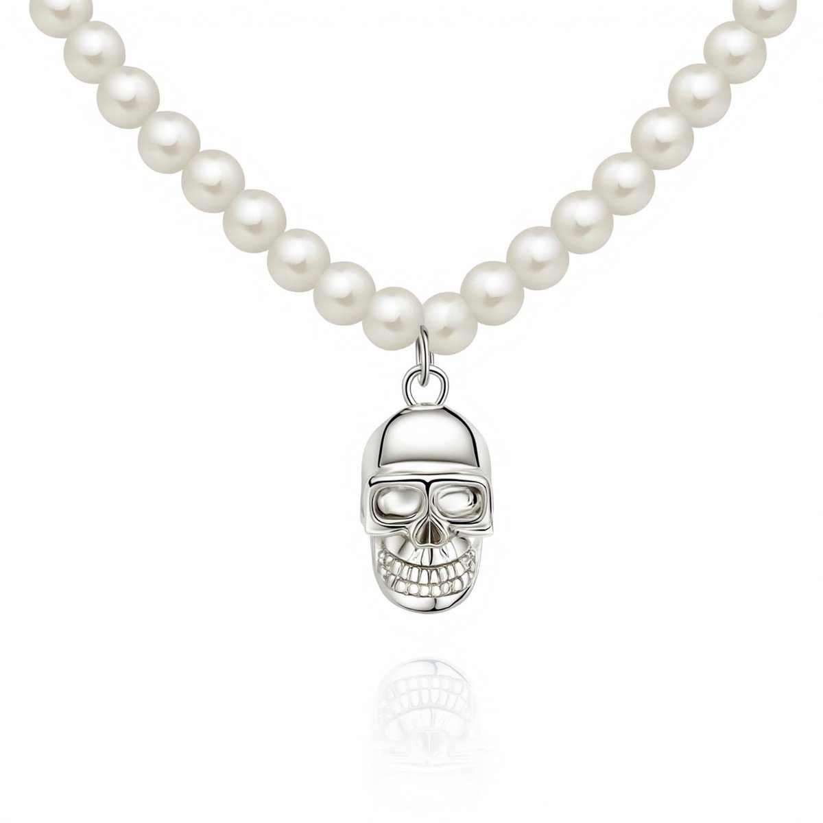 Parelketting, zilver, doodshoofd, hanger, halskettingen, snoer, witte parels, choker, halsketting, kunstparels, parelketting, kettingsieraad voor vrouwen