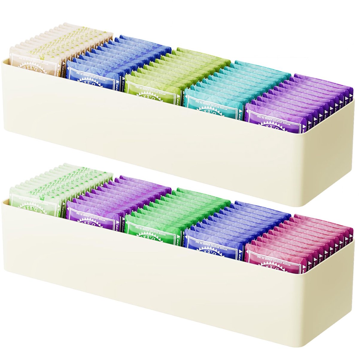Thee-organizer met 5 verstelbare vakken voor theezakjes, suikerpakketten, room, kleine voorwerpen, aanpasbare compacte opbergdoos voor maximaal 40 pakjes voor laden, kasten,