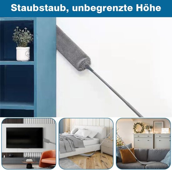 Stoffer Verlengbaar - Plumeau Telescoop - Huis Reinigen - Flexibele Kop - 250 cm - Grijs — afbeelding 4