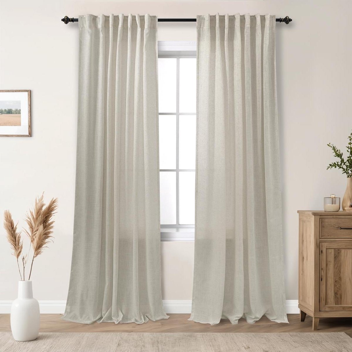 Linnen Gordijnen - Linnen Vitrage - Woonkamer Decoratie - Open Geweven Stof - 213 cm lang - Linnen