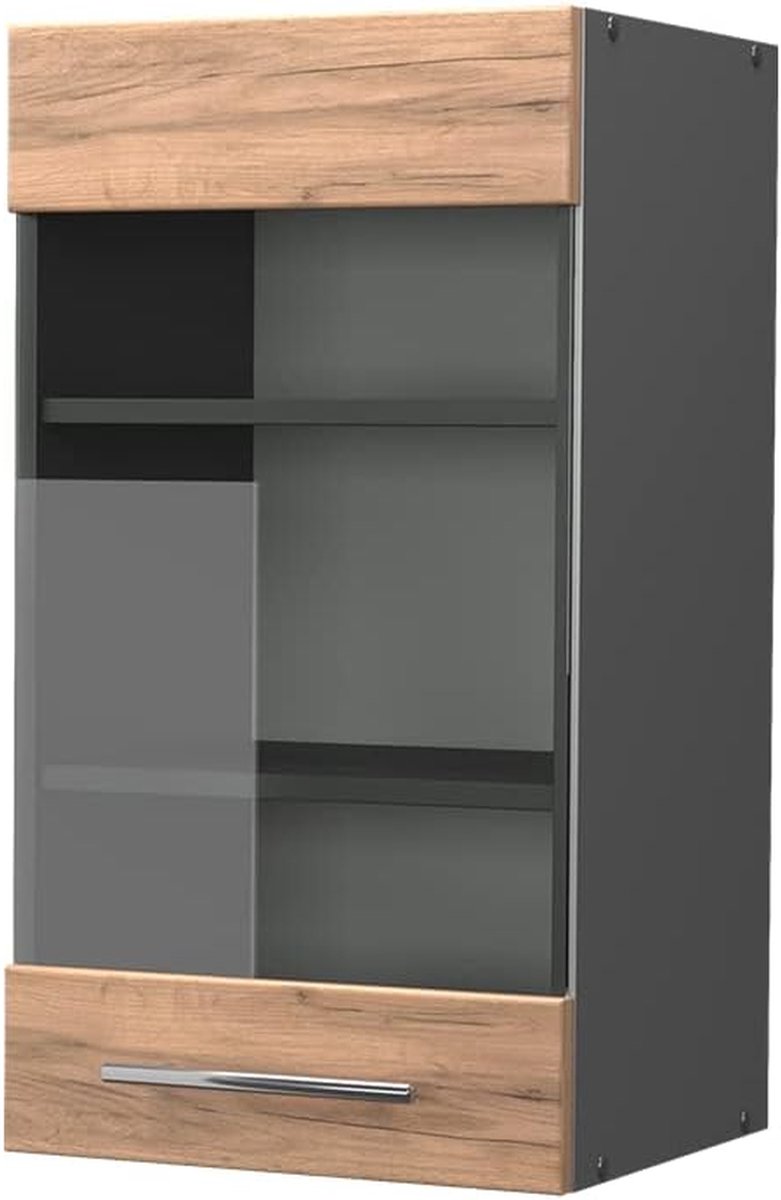 Glazen Keukenkast - Hangende Vitrine - Keuken Opbergen - Soft-close Scharnieren - 40 cm breed - Eiken Goud