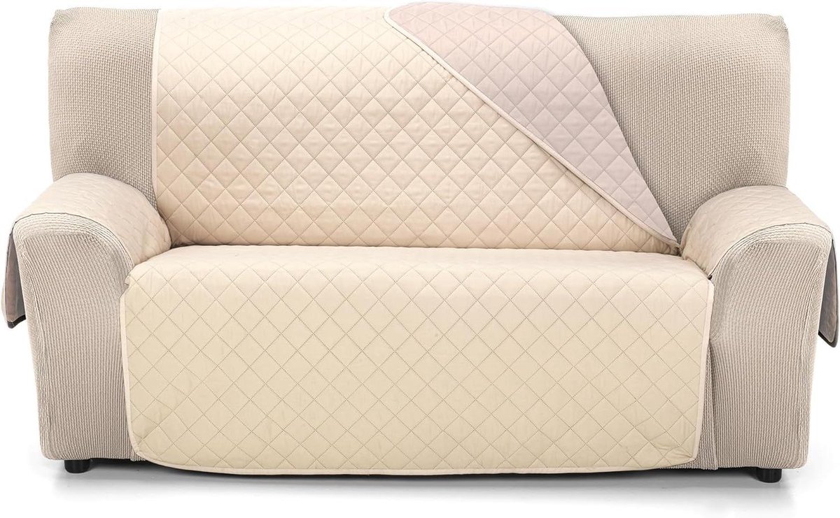 Bankhoes Ambar - Sofahoes Beschermhoes - Bank Beschermen - Omkeerbaar Ontwerp - 190 x 178 cm - Beige Linnen