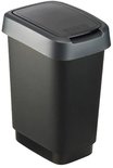Zwarte afvalbak met grijze deksel, 50L inhoud.