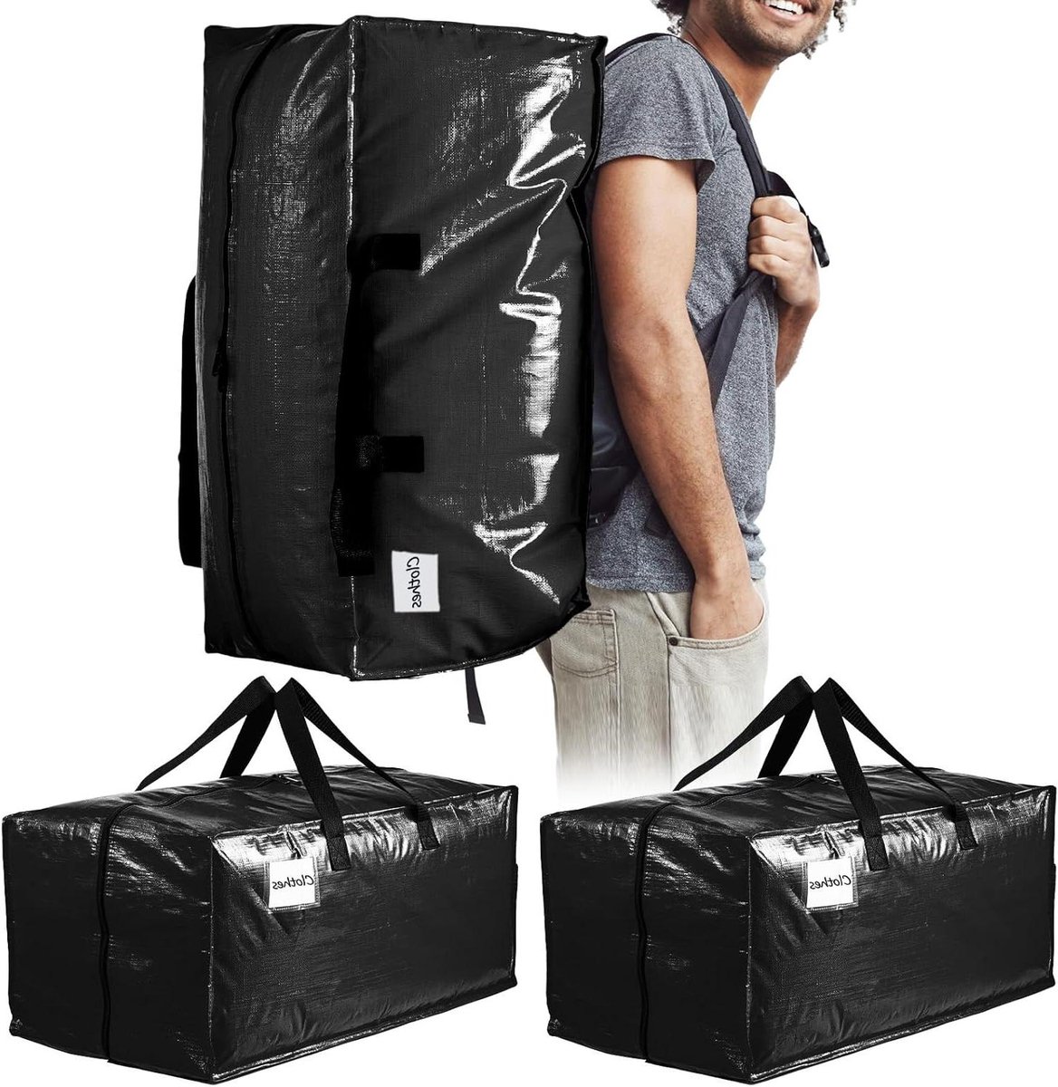 Verhuis Tassen - Opbergzakken Kleding - Opslag Benodigdheden - Scheurvast PE Materiaal - 88 Liter - Zwart