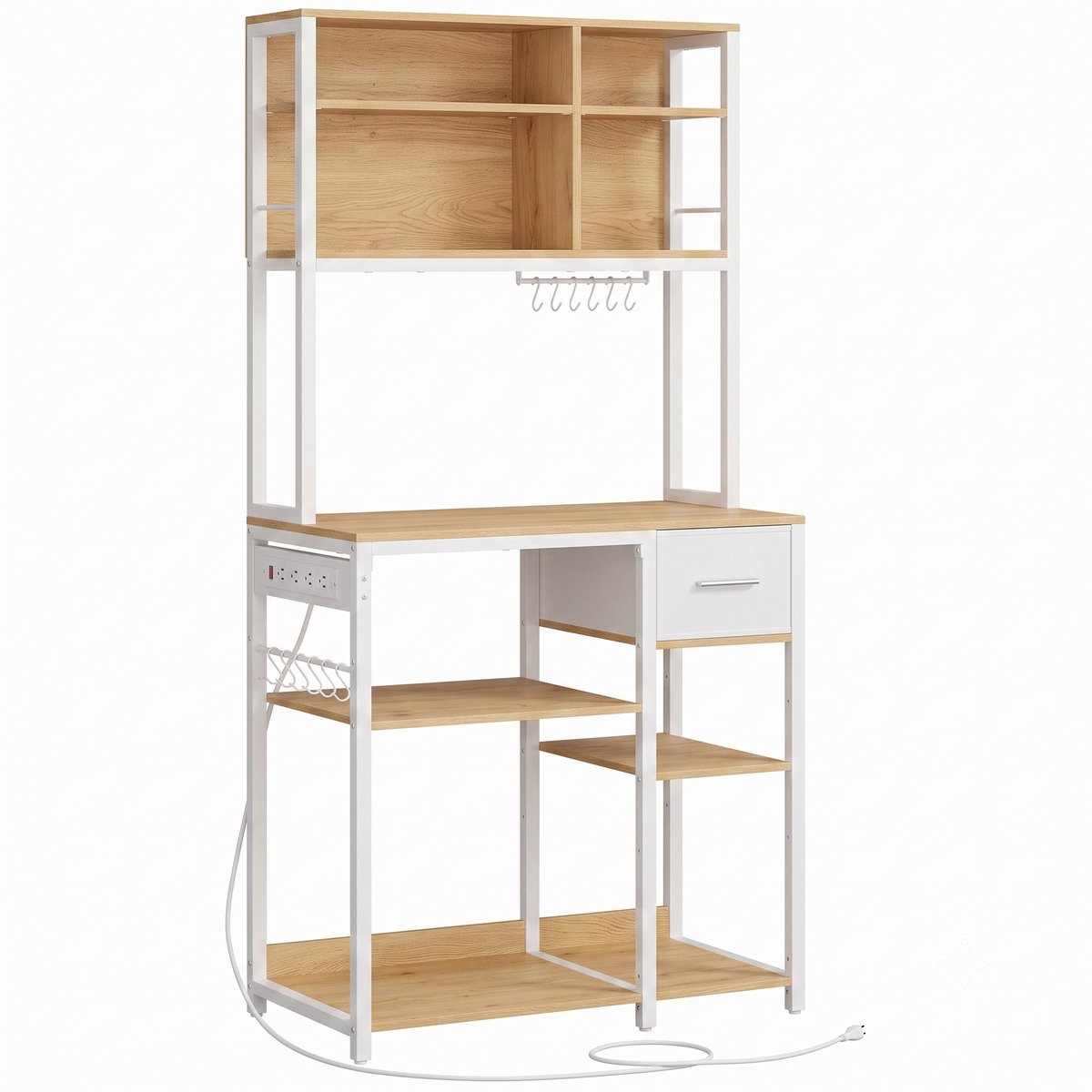 NordHaus Keukenrek met Stopcontacten - Magnetronrek - Keukenopbergrek - Verstelbare Planken - 80 x 40 x 180,4 cm - Golden Dik-colored clouds White