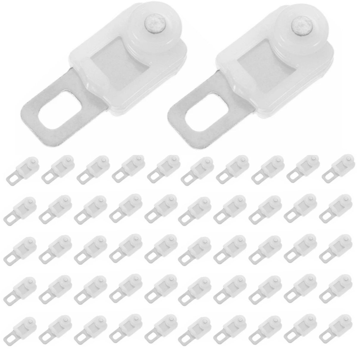 Gordijnglijders met wieltjes, 50 stuks, stille gordijnglijders, kunststof met metalen haken, voor gordijnrail, gordijnen, accessoires, wit