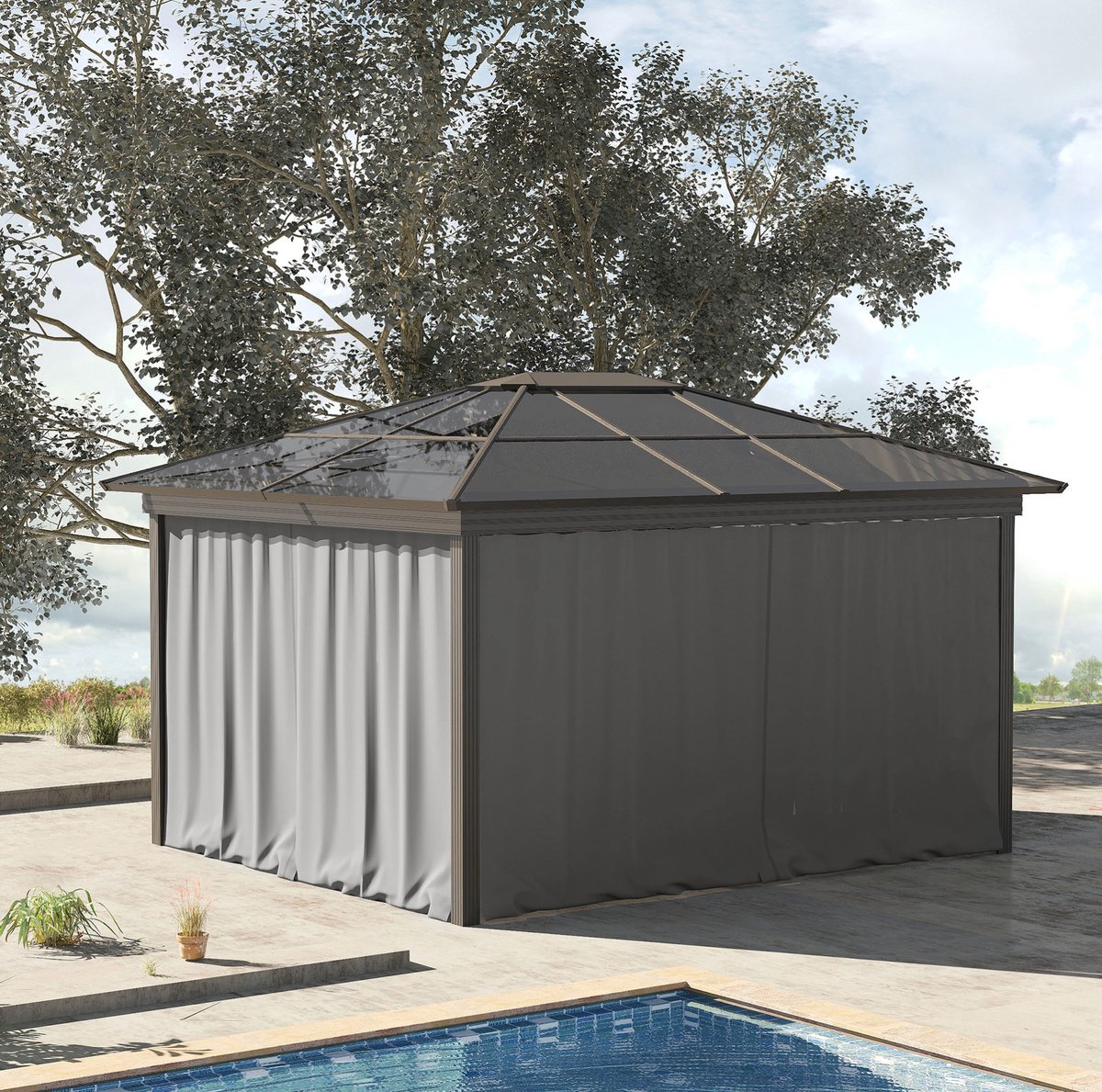 MEUNIQ zijwanden voor 3 x 3 m paviljoen en partytent, set van 4 met rits, haken en C-ringen, polyester 302 x 205 cm, lichtgrijs voor tuin en feesttent
