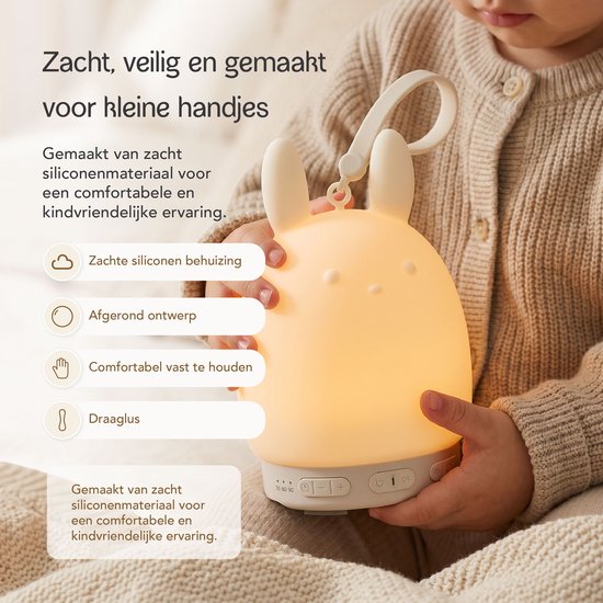 Babje Snoozly White Noise Machine & Nachtlampje - 25 Rustgevende Geluiden - Bluetooth Speaker - Dimbaar LED Nachtlampje - Siliconen - Timer - Oplaadbaar — afbeelding 3