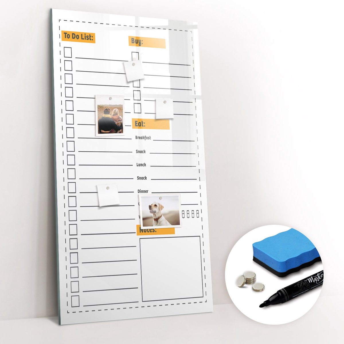 Tulup Whitebord - Algemene takenlijst - 60 x 120 cm - Wit Magnetisch Bord - Gratis 5 Sterke Magneten + Whiteboard Marker & Wisser - Organizer Muur - Magneetbord Muur - Notitiebord Werkplek