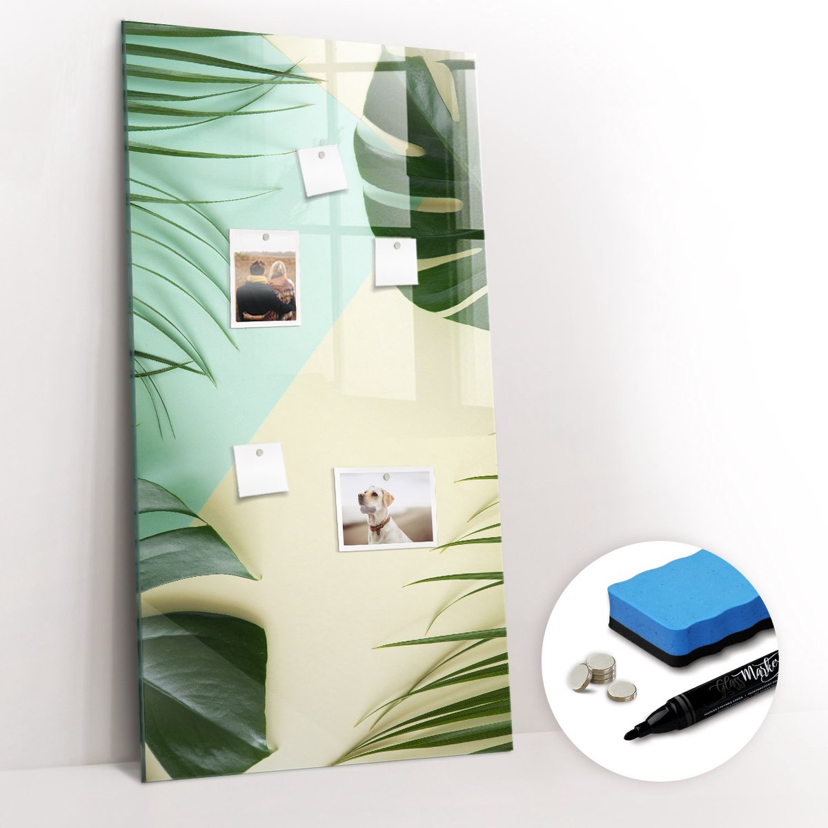 Tulup Whitebord - Tropische Monstera - 60 x 120 cm - Groente Metalen magneetborden met lijst - Gratis 5 Sterke Magneten + Whiteboard Marker & Wisser - Wanddecoratie Kantoor - Magnetisch Wandbord - Ideeënbord Thuiswerkplek