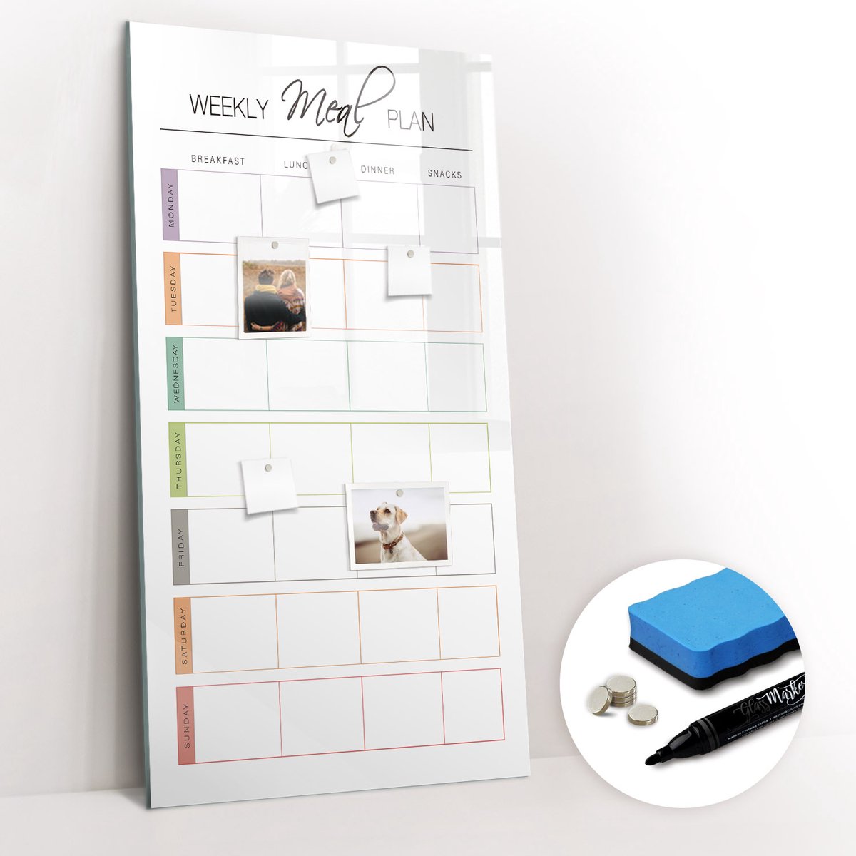 Tulup Whitebord - Wekelijks maaltijdplan Keuken - 60 x 120 cm - Veelkleurig Magnet Board - Gratis 5 Sterke Magneten + Whiteboard Marker & Wisser - Decoratief Magnetisch Bord - Magnetisch Memobord - Inspiratiebord Kantoor