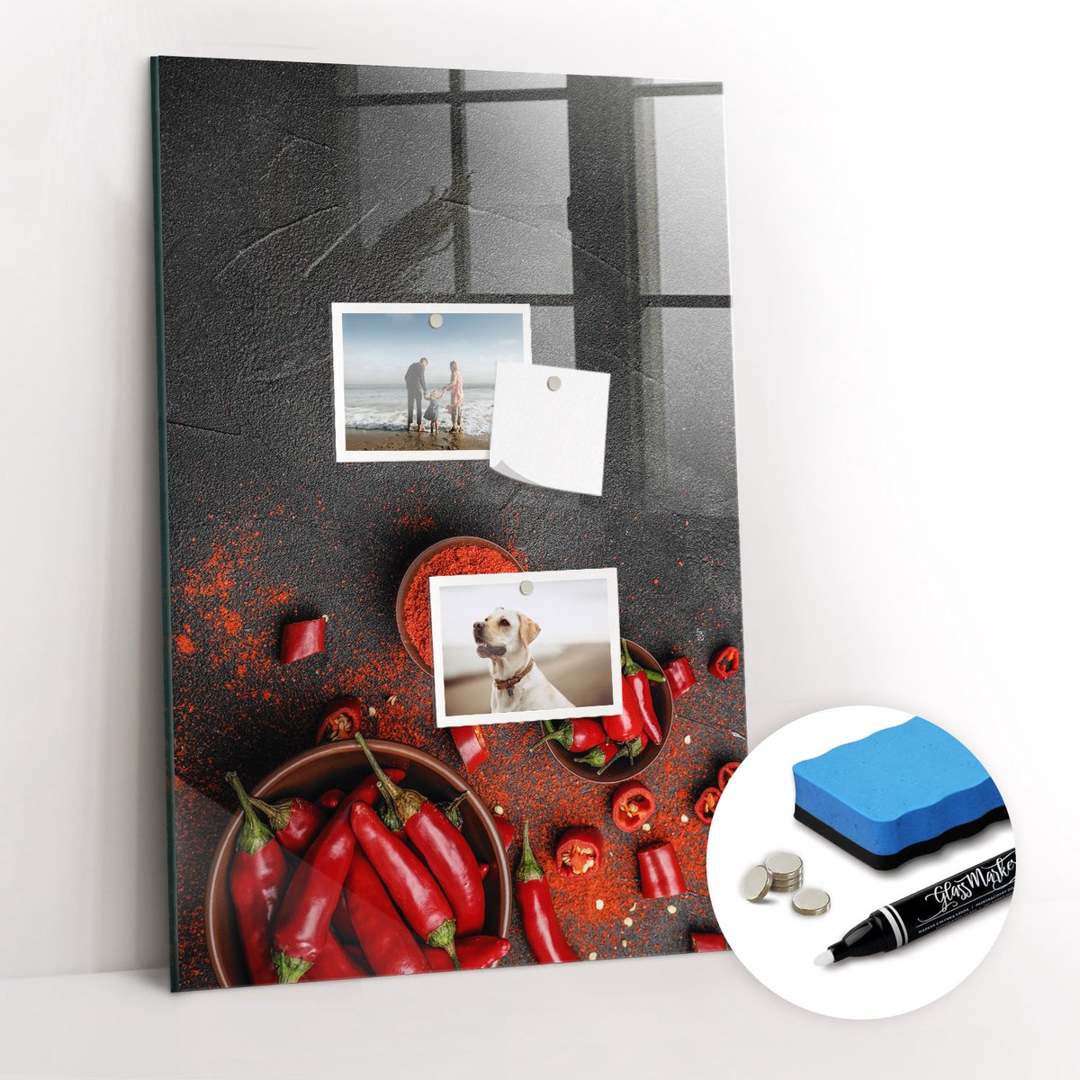 Tulup Whitebord - Gemalen paprika - 40 x 60 cm - Rood Memo Magneetbord - Gratis 5 Sterke Magneten + Whiteboard Marker & Wisser - Minimalistisch Prikbord - Magneetbord Muur - Organiseer Je Bureau