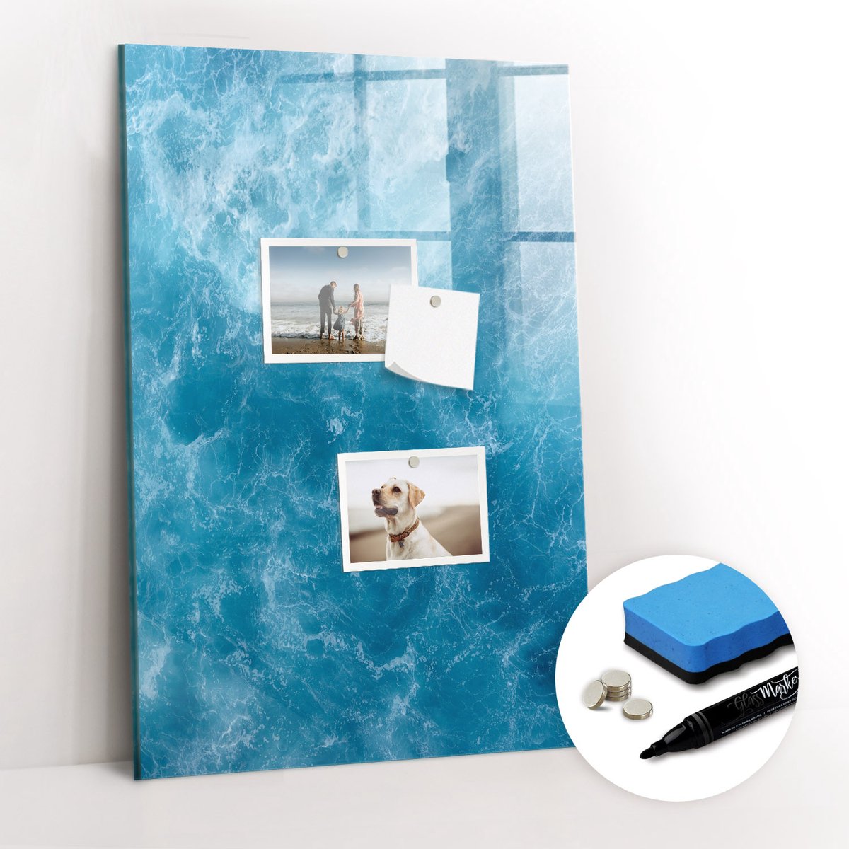 Tulup Whitebord - Water zee oceaan - 40 x 60 cm - Blauw Magneetbord Keuken - Gratis 5 Sterke Magneten + Whiteboard Marker & Wisser - Decoratief Magnetisch Bord - Magneetbord Keuken - Ideeënbord Thuiswerkplek