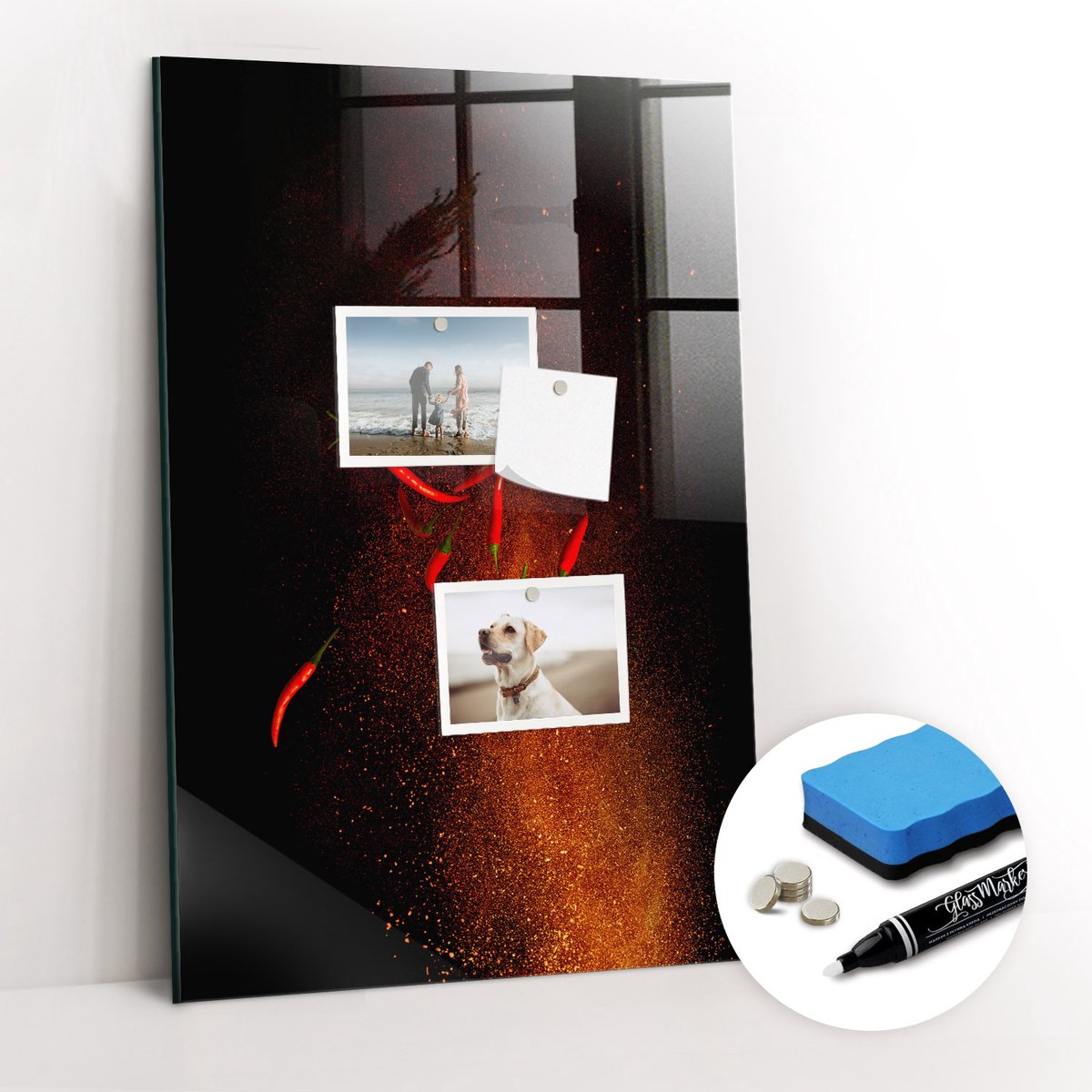 Tulup Whitebord - Hete pepers - 40 x 60 cm - Rood Magnetic Board - Gratis 5 Sterke Magneten + Whiteboard Marker & Wisser - Organizer Muur - Memobord Magnetisch - Organiseer Je Bureau