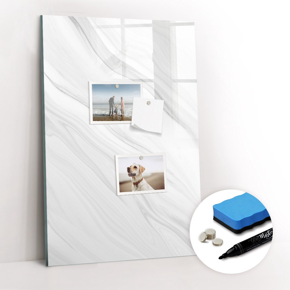 Tulup Whitebord - Marmergolven - 40 x 60 cm - Wit Magnetisch Memobord - Gratis 5 Sterke Magneten + Whiteboard Marker & Wisser - Minimalistisch Prikbord - Foto Magneetbord - Organiseer Je Bureau