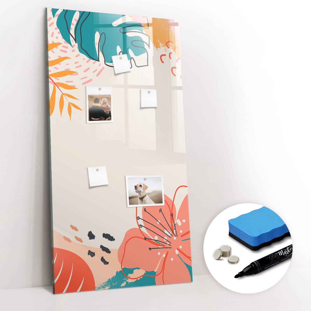 Tulup Whitebord - Zomerbloem - 60 x 120 cm - Veelkleurig Magnetisch Memobord - Gratis 5 Sterke Magneten + Whiteboard Marker & Wisser - Wanddecoratie Kantoor - Magneetbord Rechthoekig - Inspiratiebord Kantoor