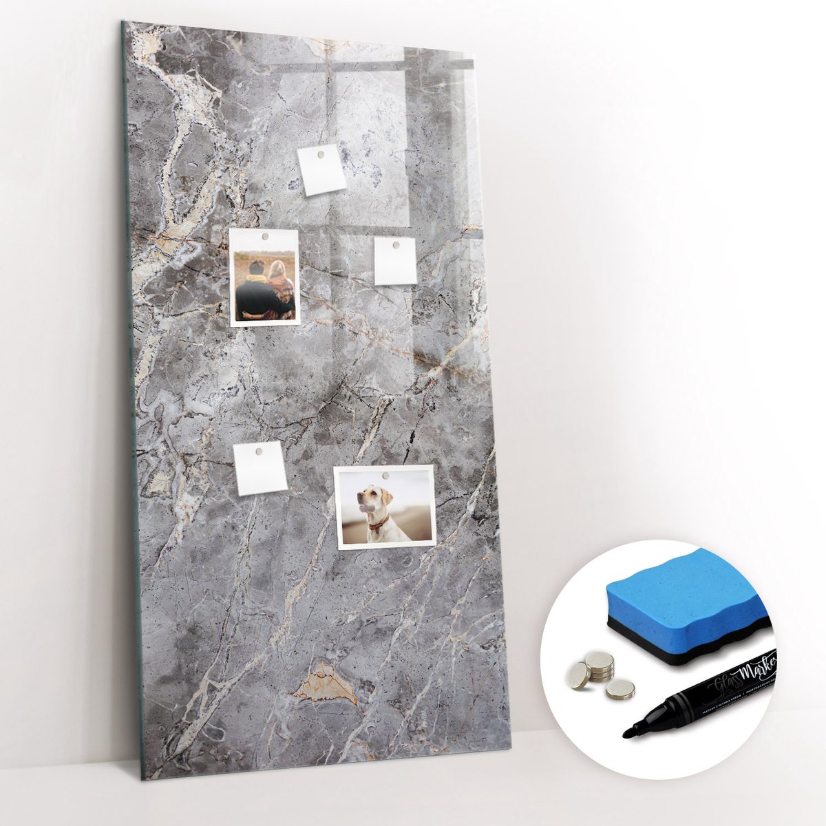 Tulup Whitebord - Donker marmer - 60 x 120 cm - Grijs Magnetic Board - Gratis 5 Sterke Magneten + Whiteboard Marker & Wisser - Scandinavisch Design Bord - Magneetbord Keuken - Planning Muur
