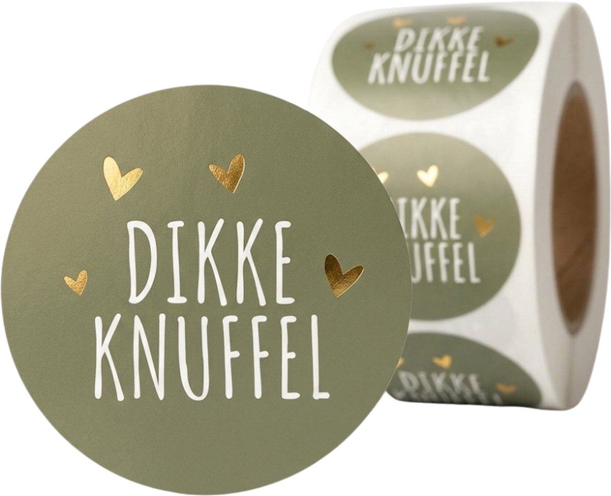 Stickers - 250 stuks - "Dikke Knuffel" - 39mm - Olijfgroen / Goudfolie - Sluitsticker - Etiketten - Bullet journal stickers